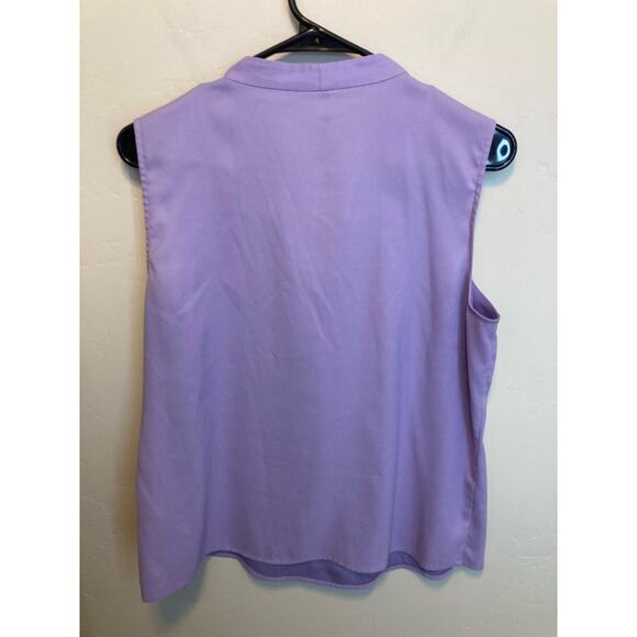 Calvin Klein Sleeveless Lilac Lightweight Tie Collar Spring Blouse Size Large - Picture 6 of 8